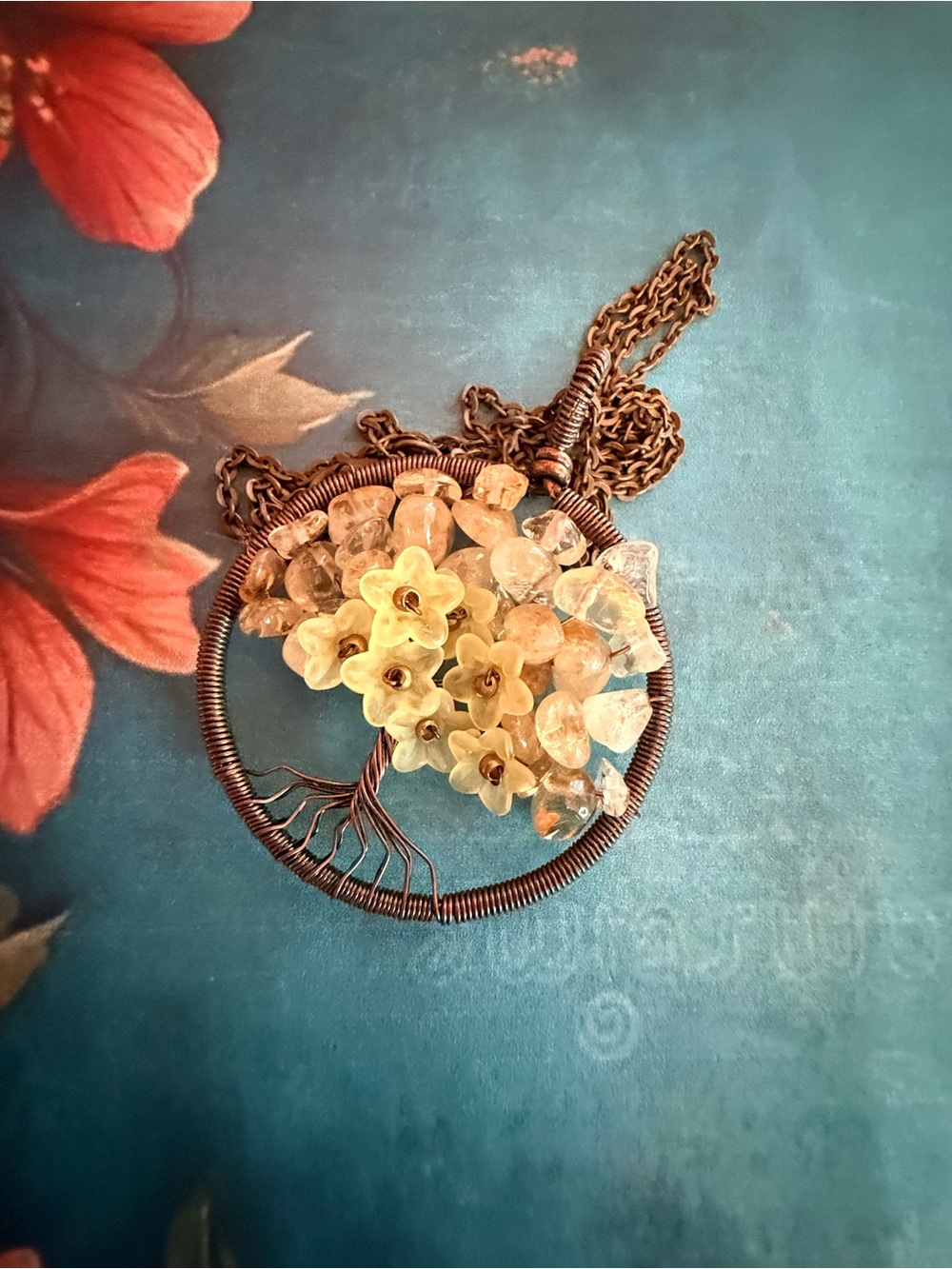 Handmade Yellow Flower Tree of Life Pendant Necklace